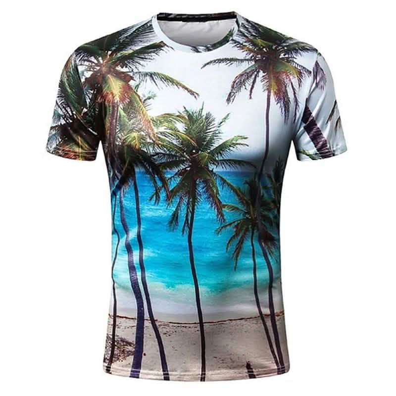 Men's T shirt Graphic Scenery Print Short Sleeve Daily Tops Blue 6XL Men's Tops - Tophatter Daily Deals