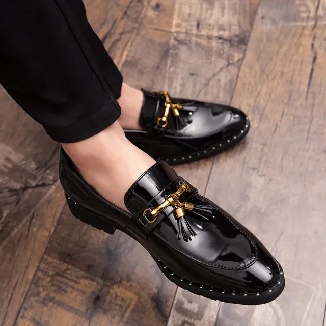 Mens Tassel Loafers Leather Black Shoes - Tophatter Daily Deals