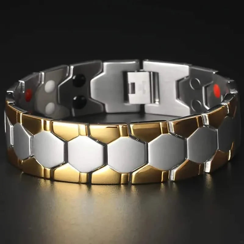 Men's Titanium Magnetic Bracelet 4-in-1 Energy Silver Gold Men's Jewelry - Tophatter Daily Deals