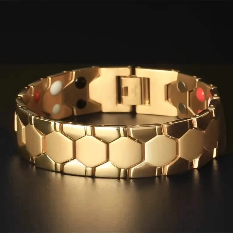 Men's Titanium Magnetic Bracelet 4-in-1 Energy Gold Men's Jewelry - Tophatter Daily Deals