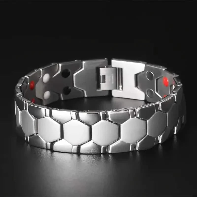 Men's Titanium Magnetic Bracelet 4-in-1 Energy Silver Men's Jewelry - Tophatter Daily Deals