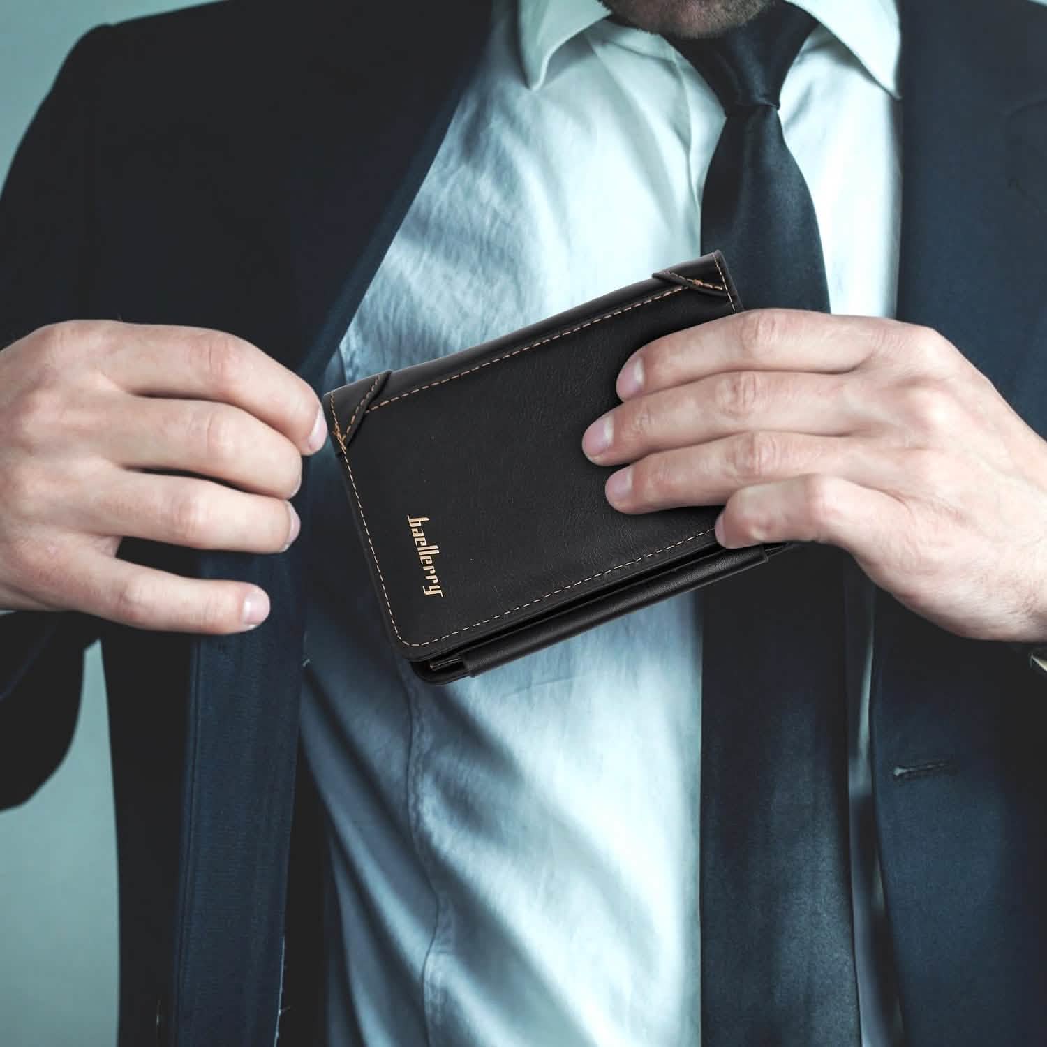 Men's Trifold Clutch Leather Wallet ID Card Holder Handbags & Wallets - Tophatter Daily Deals