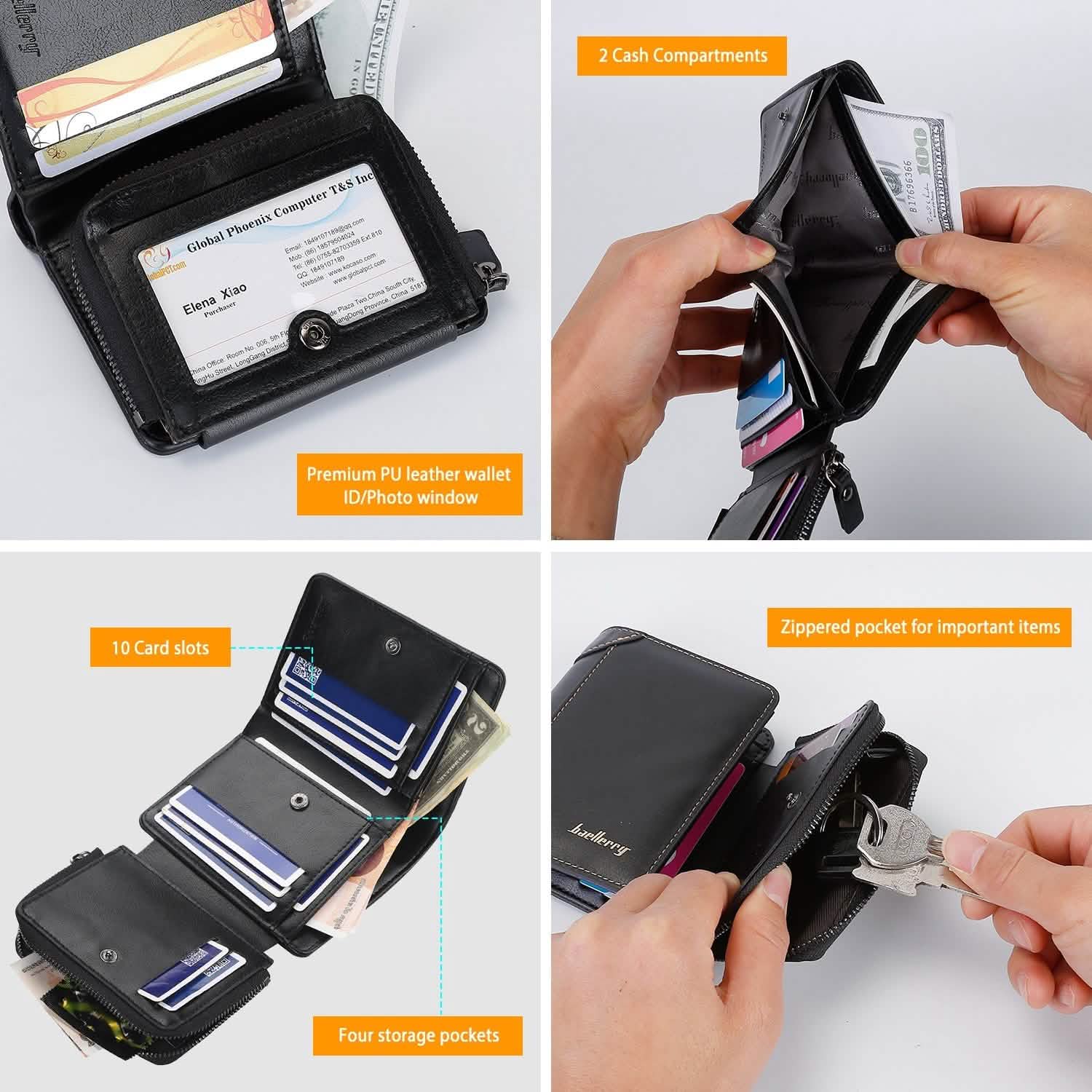 Men's Trifold Clutch Leather Wallet ID Card Holder Handbags & Wallets - Tophatter Daily Deals