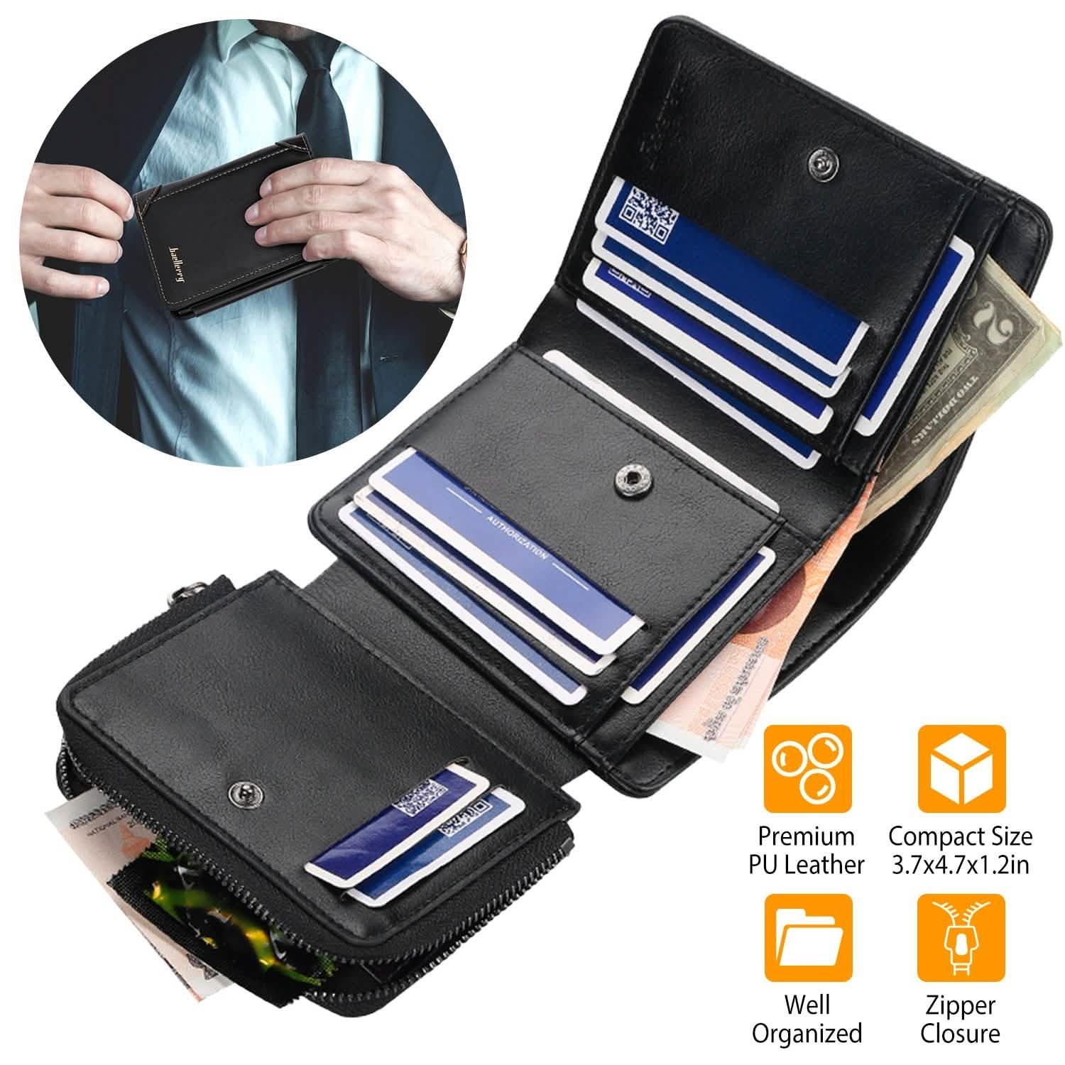 Men's Trifold Clutch Leather Wallet ID Card Holder Handbags & Wallets - Tophatter Daily Deals