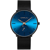 Men's Ultra-Thin Minimalist Waterproof Fashion Wrist Watch Black Gold Watches - Tophatter Daily Deals