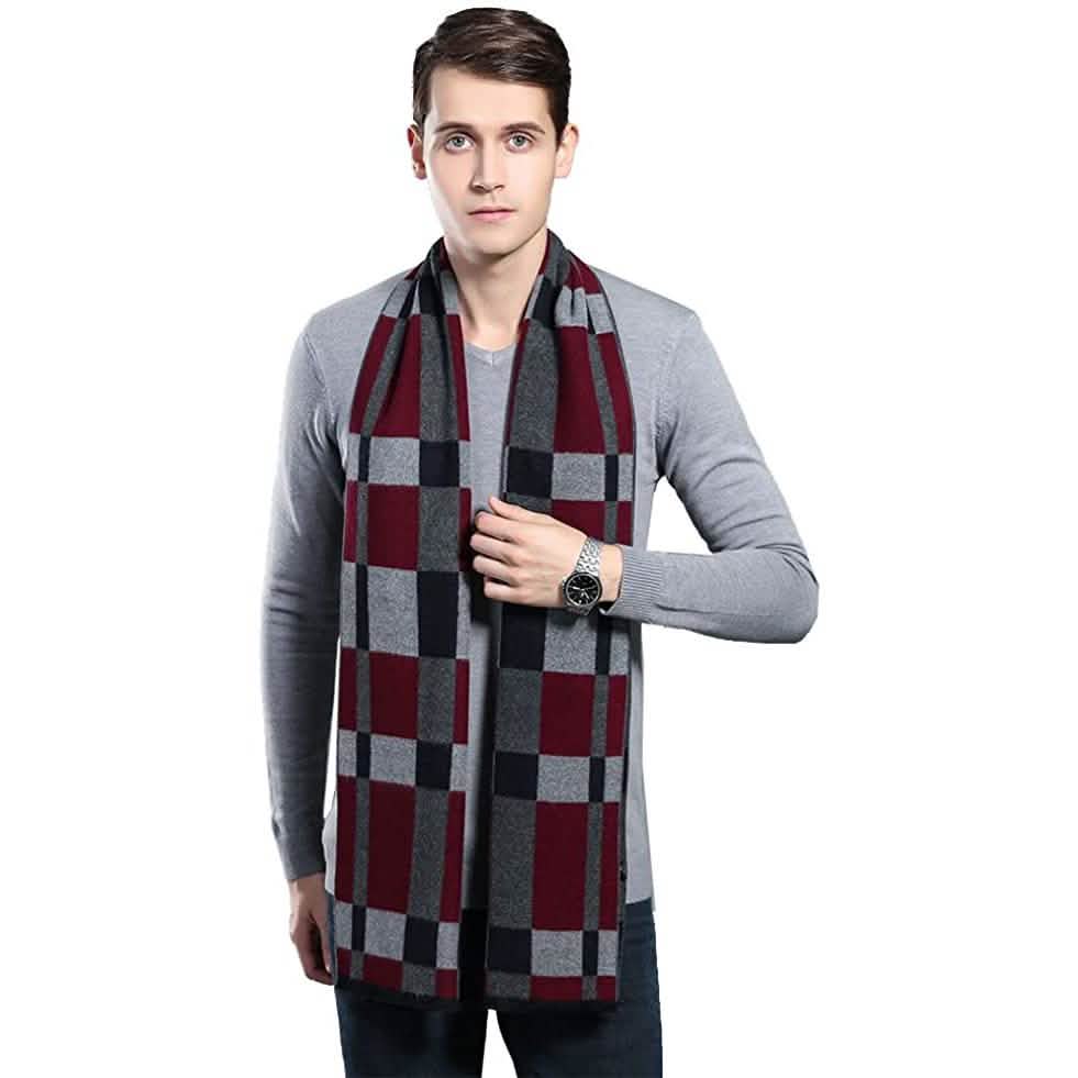 Men's Winter Cashmere Scarf Black Gray Gloves, Scarves & Earmuffs - Tophatter Daily Deals