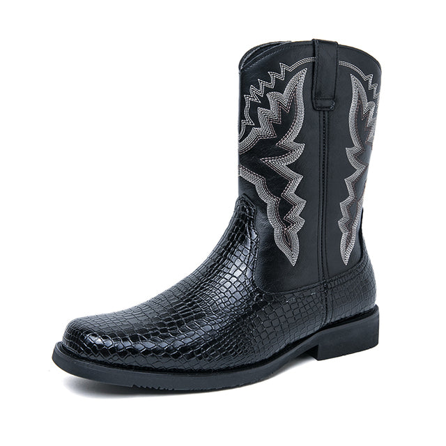 Men's Winter Crocodile Pattern Boots Black Boots - Tophatter Daily Deals