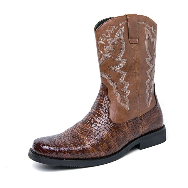Men's Winter Crocodile Pattern Boots Brown Boots - Tophatter Daily Deals