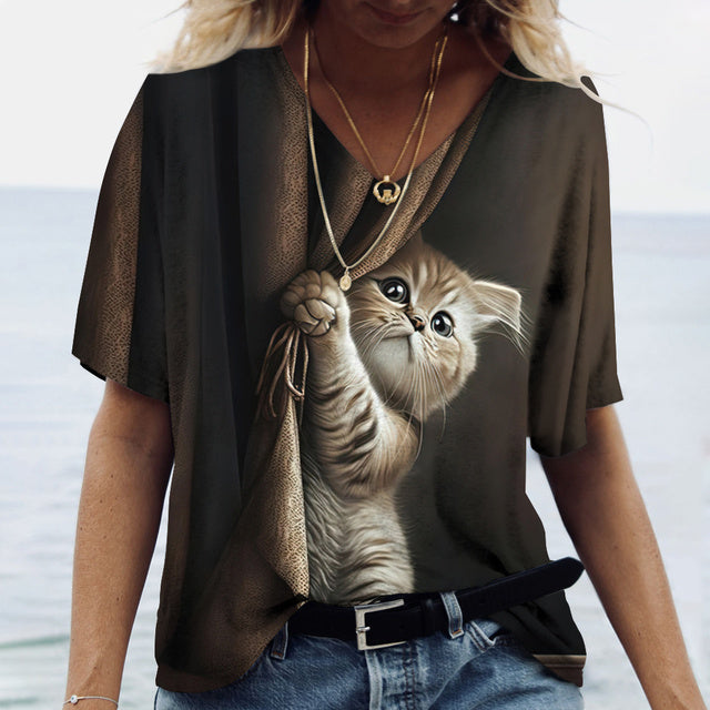 Cat's meow Print Shirt Tee Green Tee - Tophatter Daily Deals