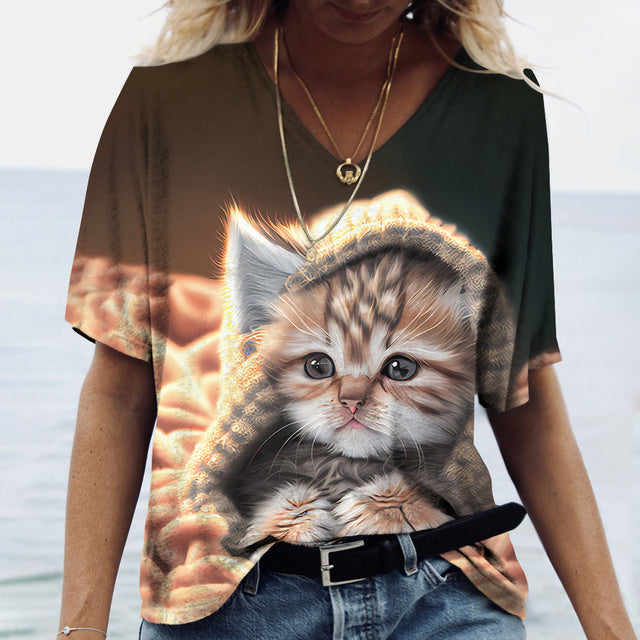 Cat's meow Print Shirt Tee Brown Tee - Tophatter Daily Deals
