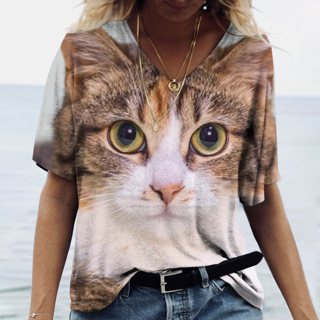 Cat's meow Print Shirt Tee Yellow Tee - Tophatter Daily Deals