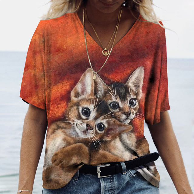 Cat's meow Print Shirt Tee Orange Tee - Tophatter Daily Deals