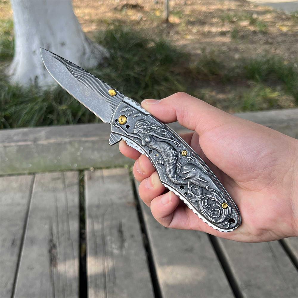 Mermaid Folding Knife Cool Collective Camping Knife Black - Tophatter Daily Deals