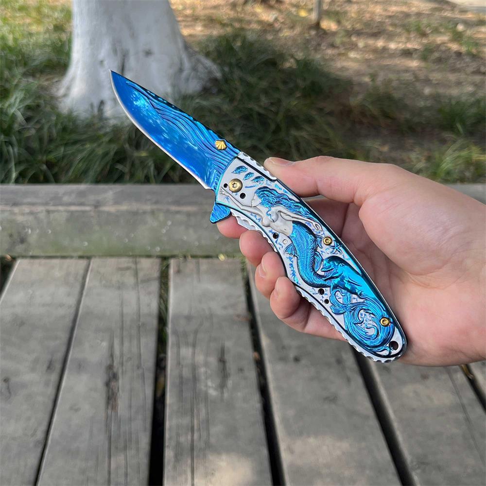 Mermaid Folding Knife Cool Collective Camping Knife Blue - Tophatter Daily Deals