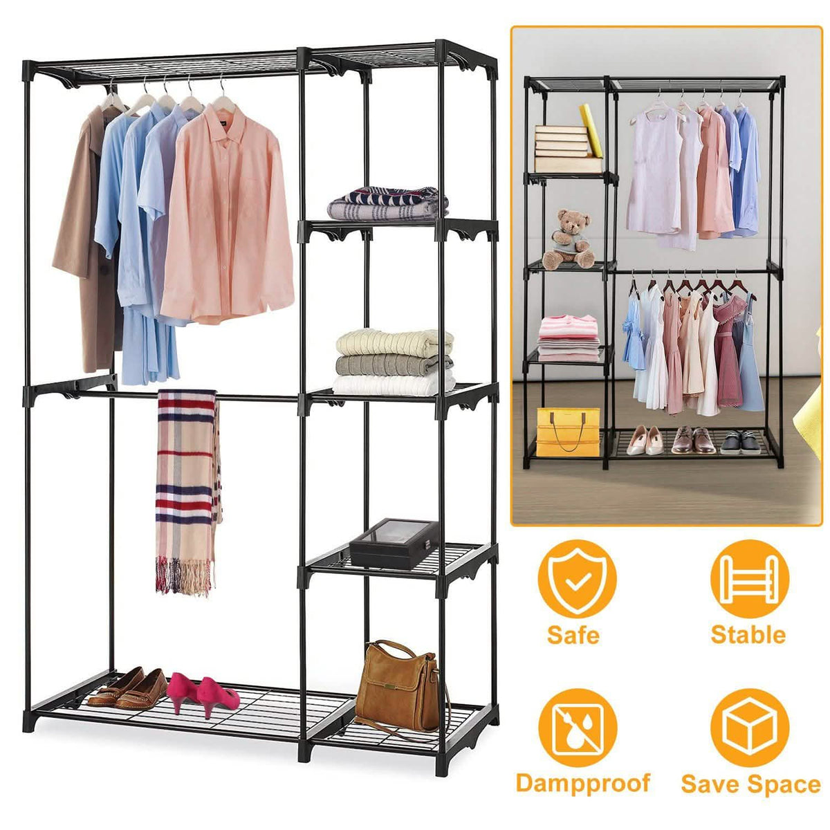 Metal Closet Deluxe Double Rod Storage & Organization - Tophatter Daily Deals