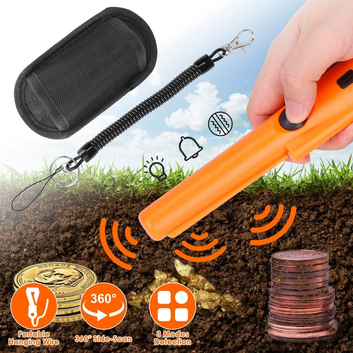 Metal Detector Pin Pointer with Retractable Hanging Wire Outdoor Recreation - Tophatter Daily Deals