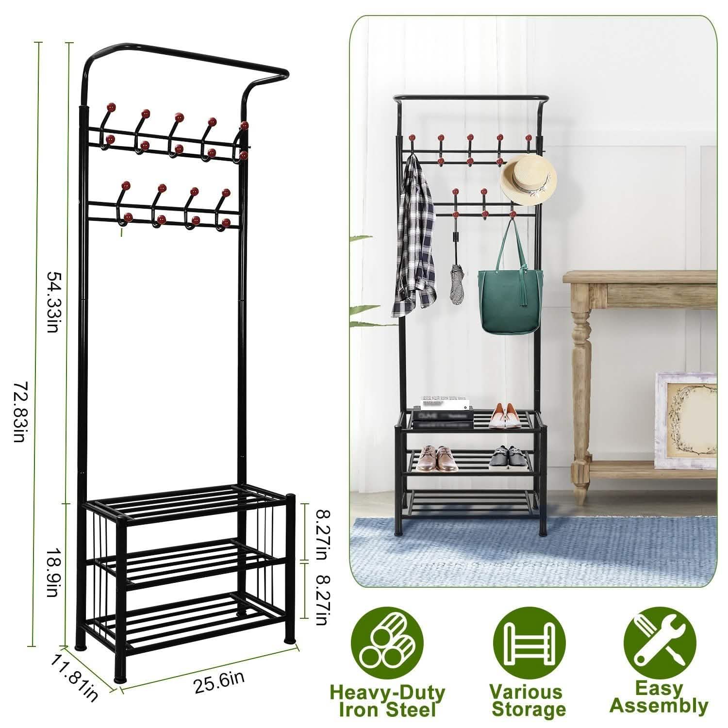 Metal Entryway Coat Shoe Rack Storage & Organization - Tophatter Daily Deals