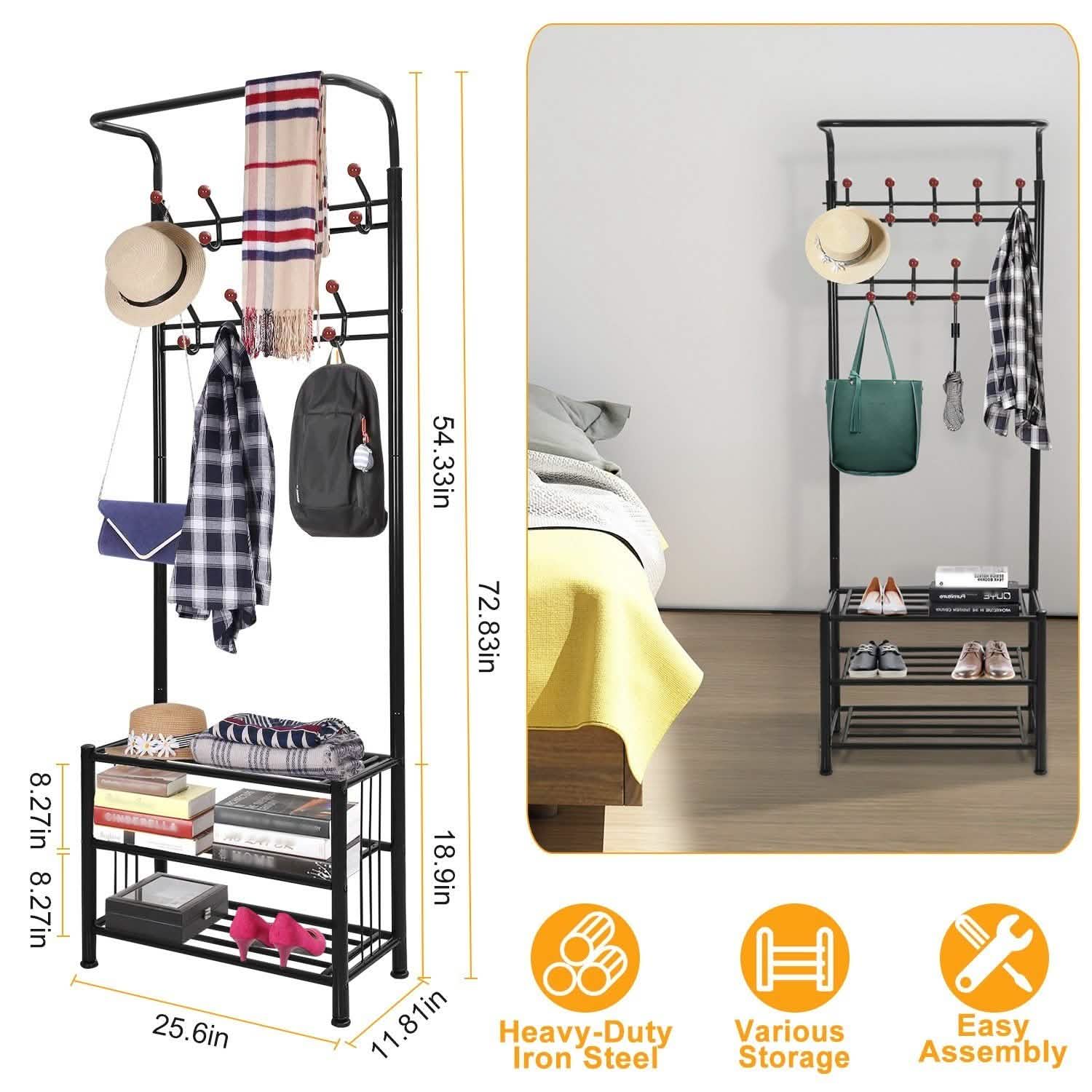 Metal Entryway Coat Shoe Rack Storage & Organization - Tophatter Daily Deals