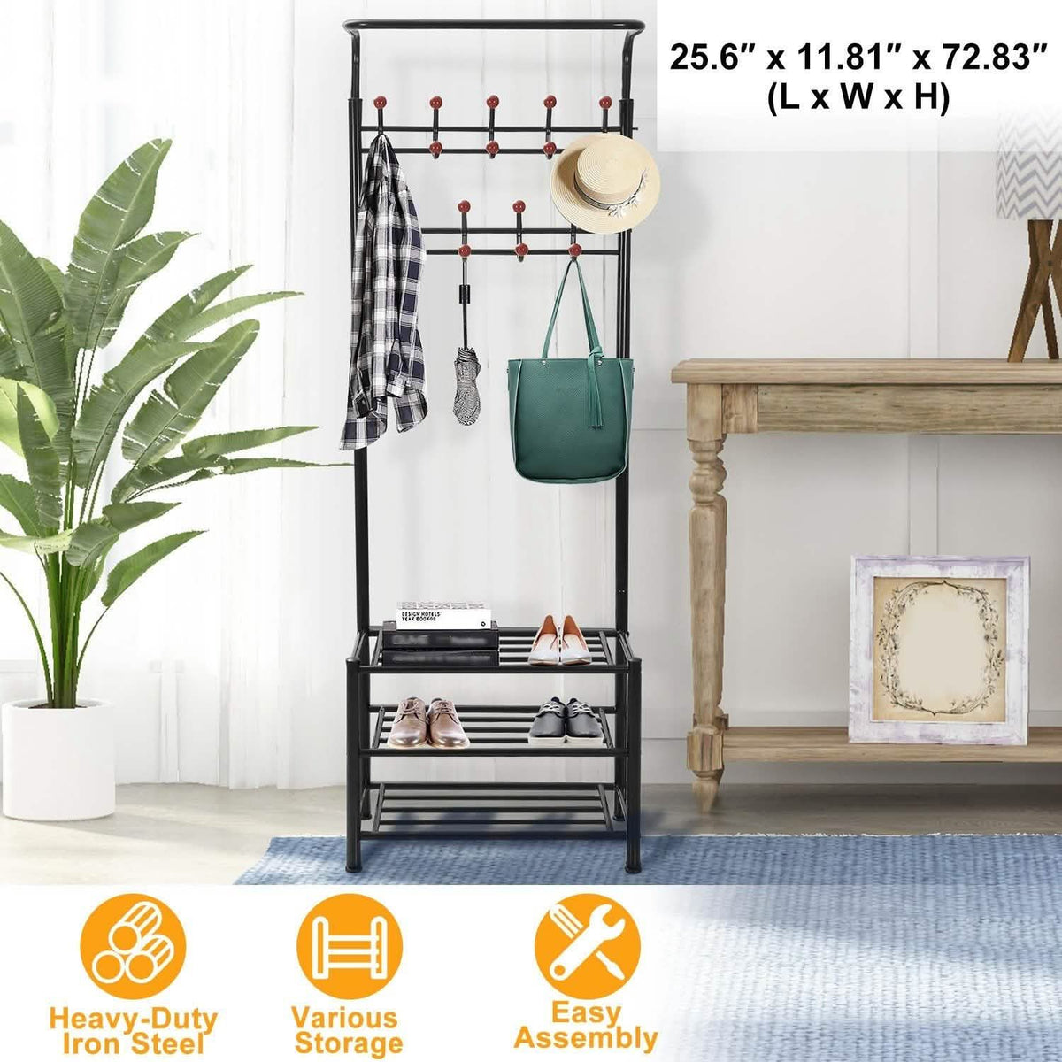 Metal Entryway Coat Shoe Rack Storage & Organization - Tophatter Daily Deals