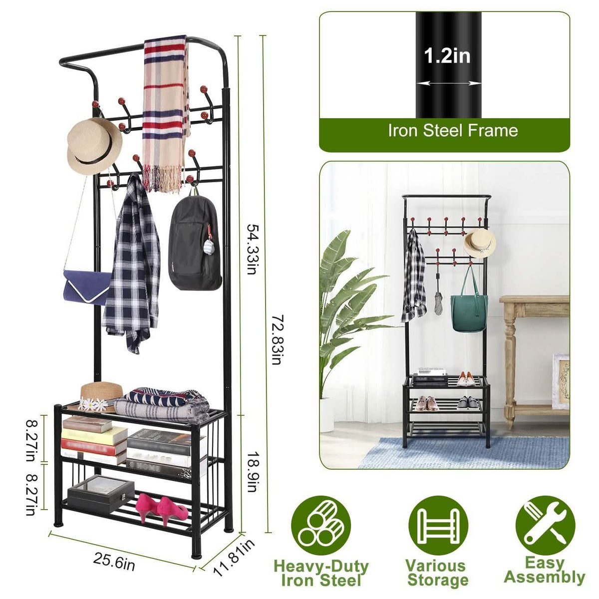 Metal Entryway Coat Shoe Rack Storage & Organization - Tophatter Daily Deals