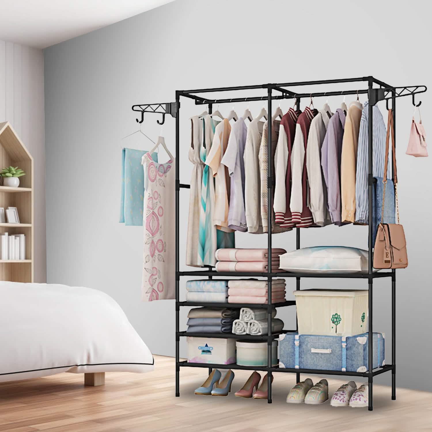 Metal Garment Rack Shoe Clothing Organizer Shelves Storage & Organization - Tophatter Daily Deals