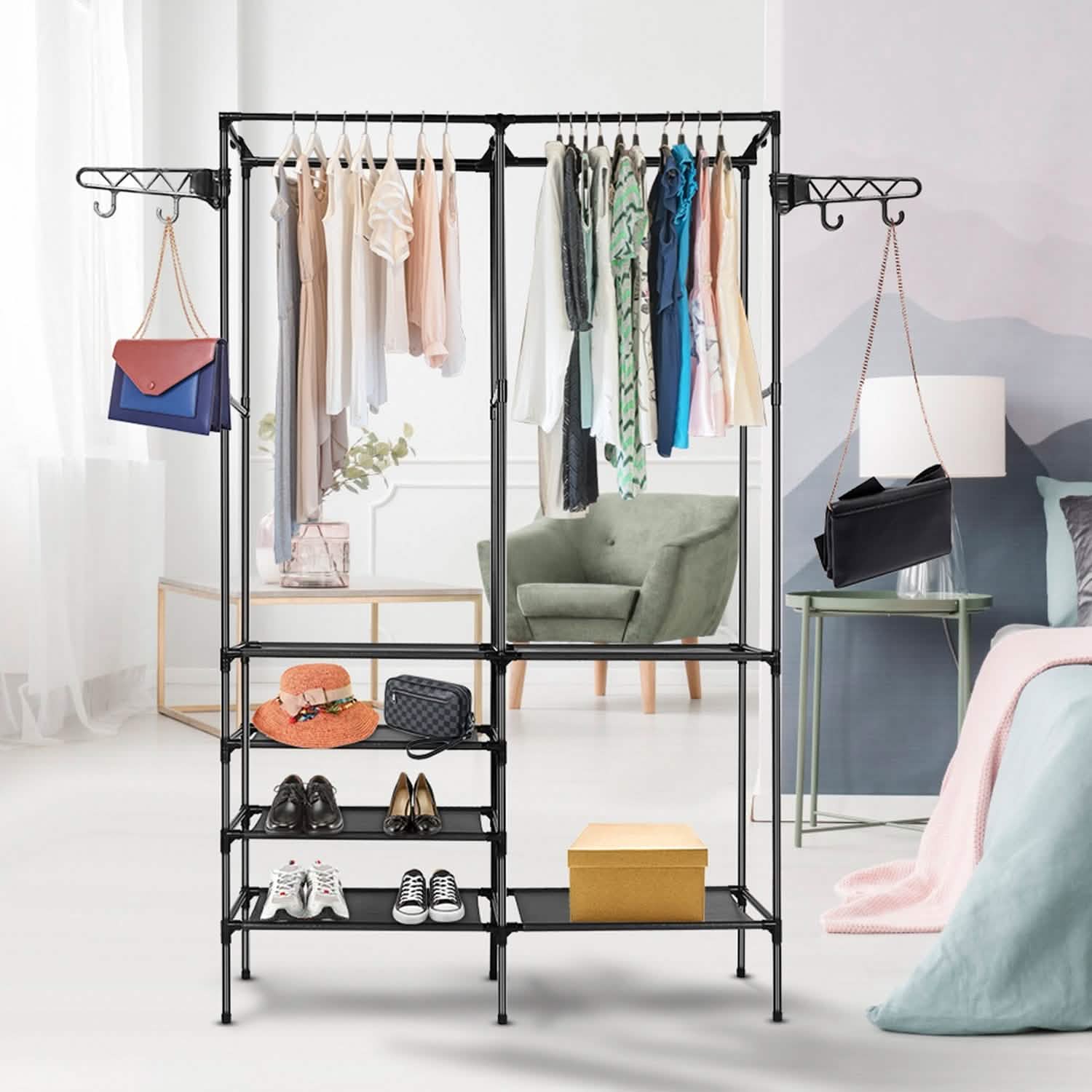 Metal Garment Rack Shoe Clothing Organizer Shelves Storage & Organization - Tophatter Daily Deals
