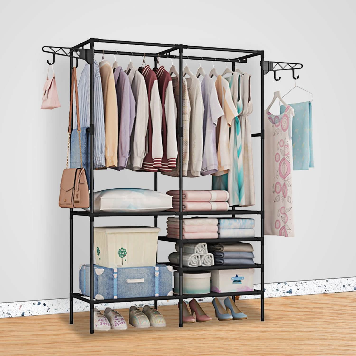 Metal Garment Rack Shoe Clothing Organizer Shelves Storage & Organization - Tophatter Daily Deals