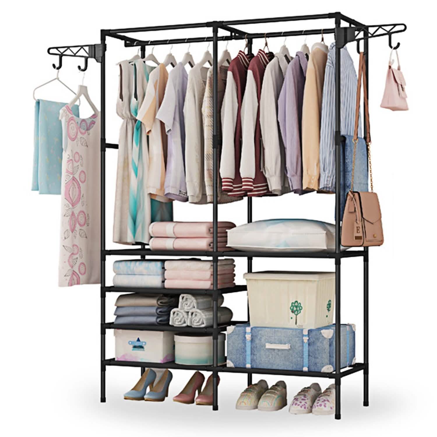 Metal Garment Rack Shoe Clothing Organizer Shelves Storage & Organization - Tophatter Daily Deals