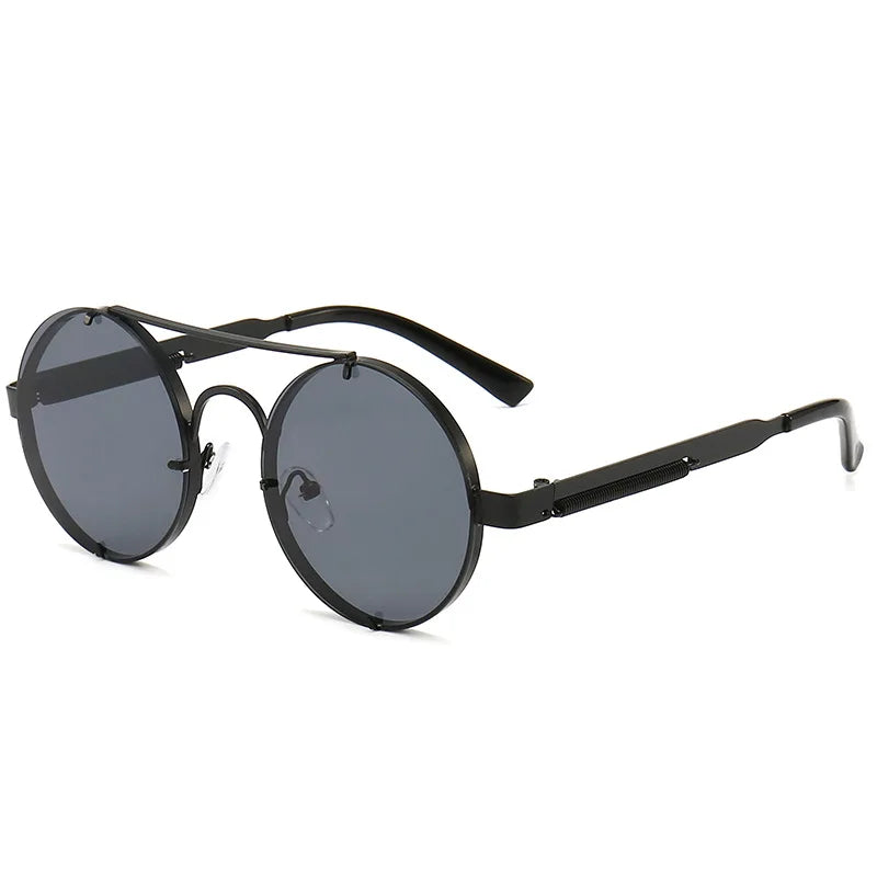 Metal Round Steampunk Rimless Sunglasses Black Gray Sunglasses - Tophatter Daily Deals
