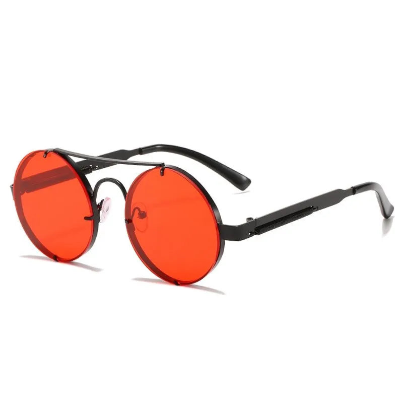 Metal Round Steampunk Rimless Sunglasses Black Red Sunglasses - Tophatter Daily Deals
