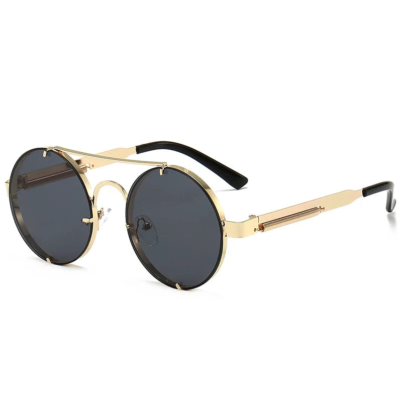 Metal Round Steampunk Rimless Sunglasses Gold Gray Sunglasses - Tophatter Daily Deals