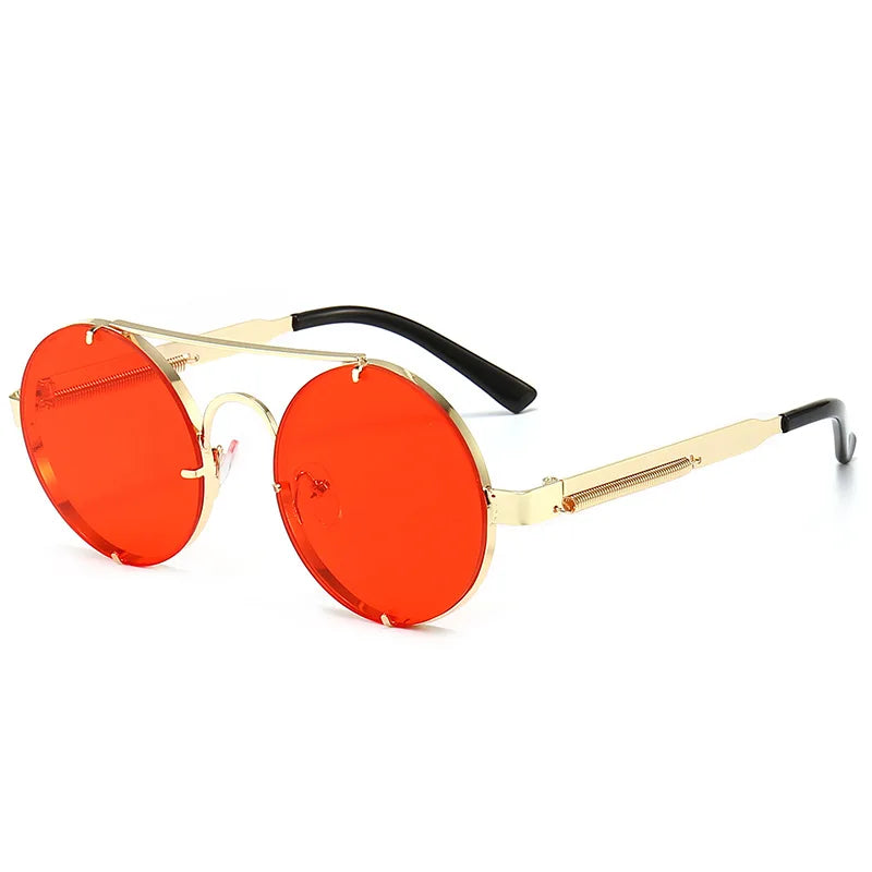 Metal Round Steampunk Rimless Sunglasses Gold Red Sunglasses - Tophatter Daily Deals