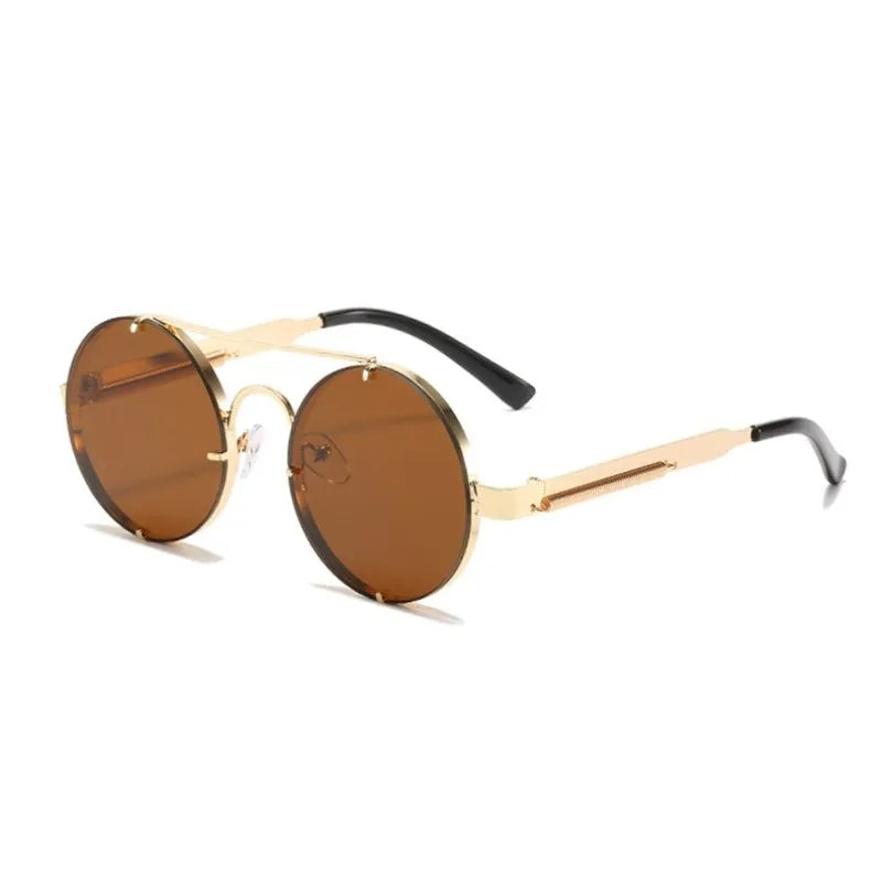 Metal Round Steampunk Rimless Sunglasses Gold Tea Sunglasses - Tophatter Daily Deals