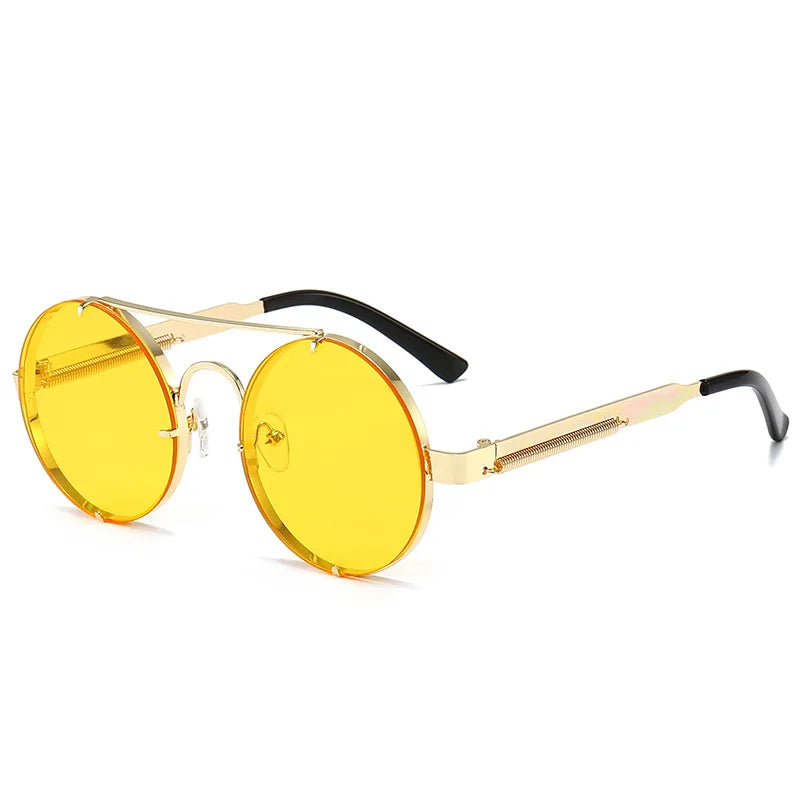 Metal Round Steampunk Rimless Sunglasses Gold Yellow Sunglasses - Tophatter Daily Deals
