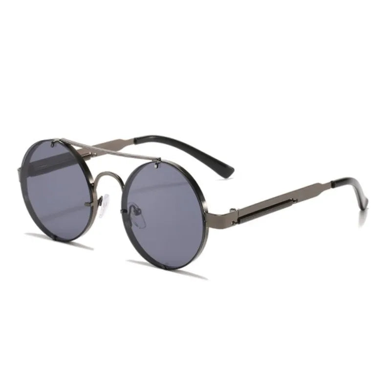 Metal Round Steampunk Rimless Sunglasses Gun Gray Sunglasses - Tophatter Daily Deals