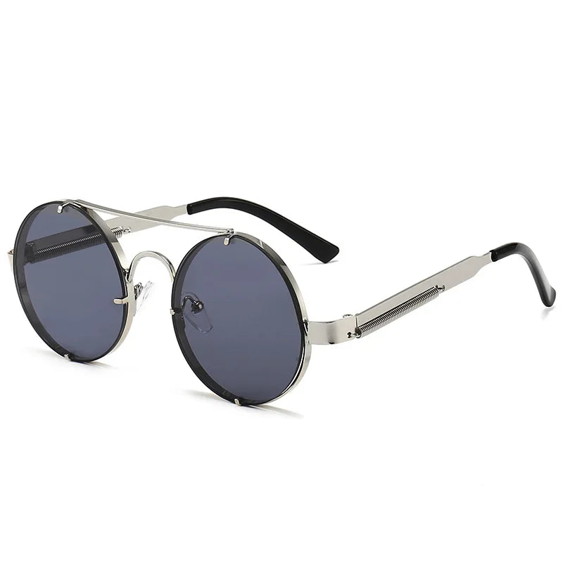 Metal Round Steampunk Rimless Sunglasses Silver Gray Sunglasses - Tophatter Daily Deals