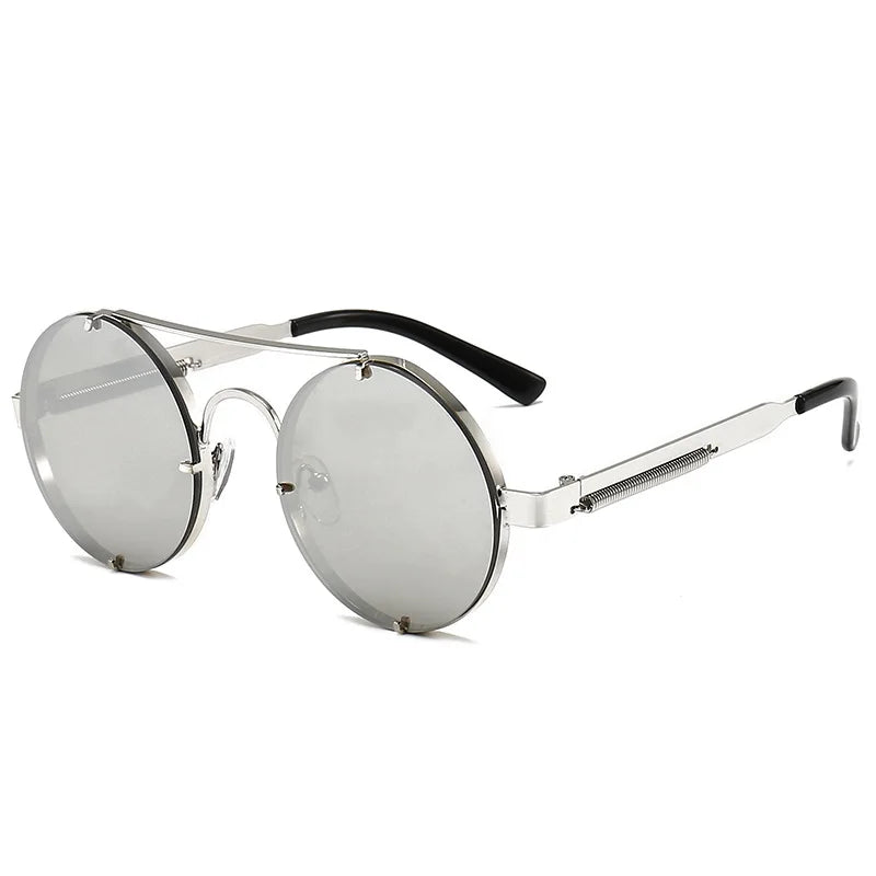 Metal Round Steampunk Rimless Sunglasses Silver Silver Mirror Sunglasses - Tophatter Daily Deals
