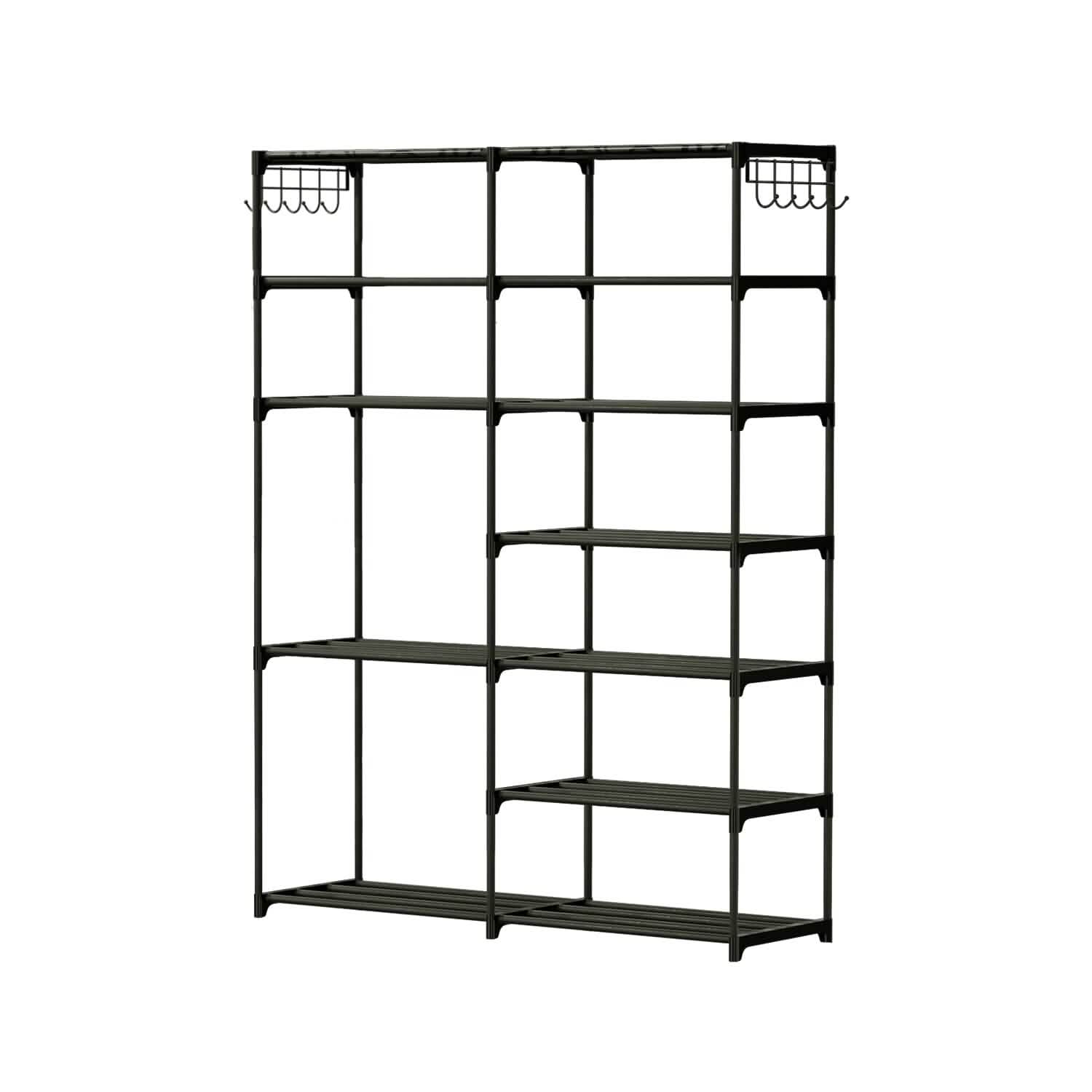Metal Shoe Storage Shelf Free Standing Shoe Stand with 2 Row Hooks 2 Storage & Organization - Tophatter Daily Deals