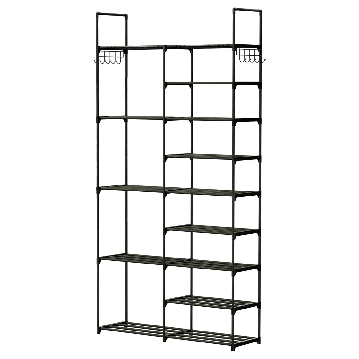 Metal Shoe Storage Shelf Free Standing Shoe Stand with 2 Row Hooks 3 Storage & Organization - Tophatter Daily Deals