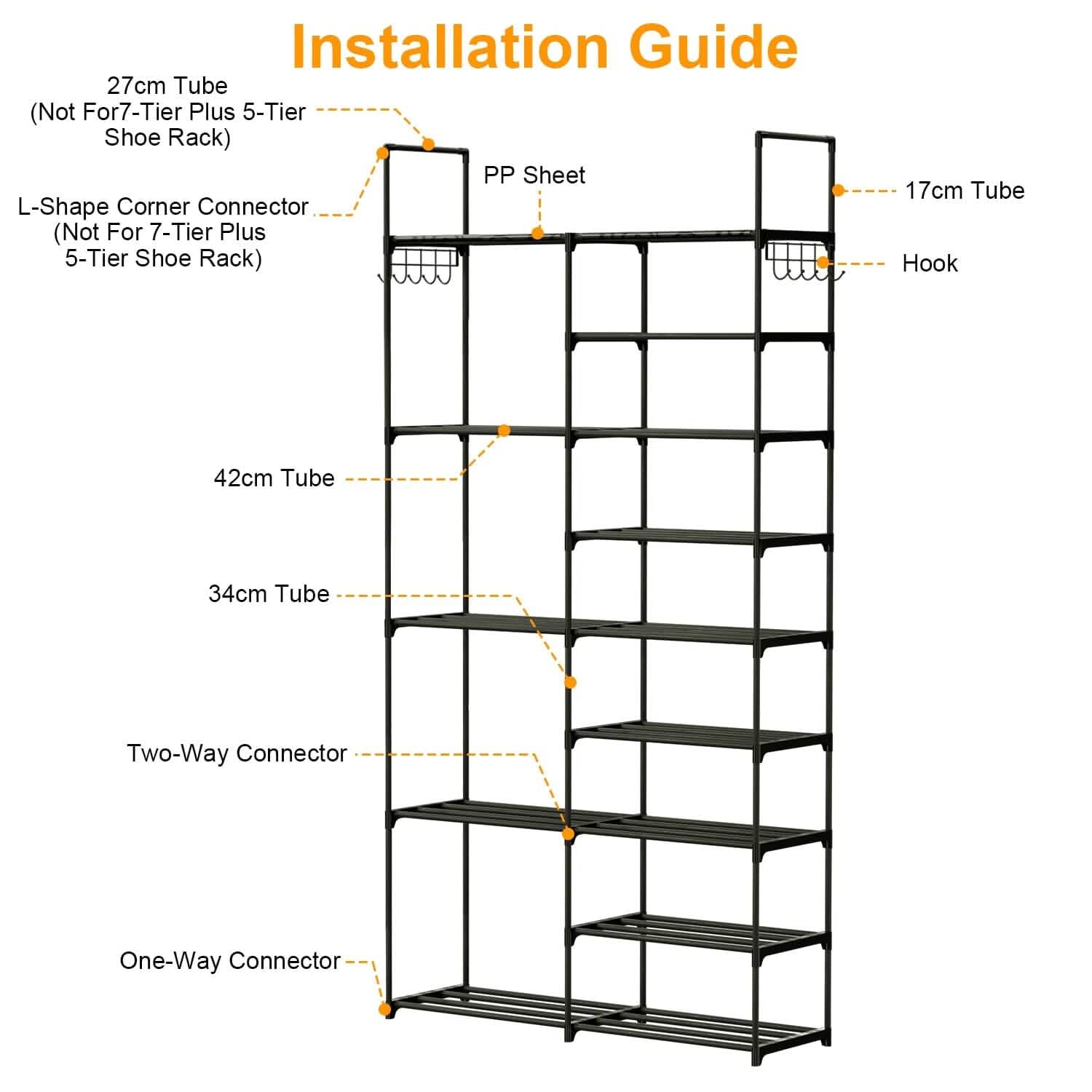 Metal Shoe Storage Shelf Free Standing Shoe Stand with 2 Row Hooks Storage & Organization - Tophatter Daily Deals
