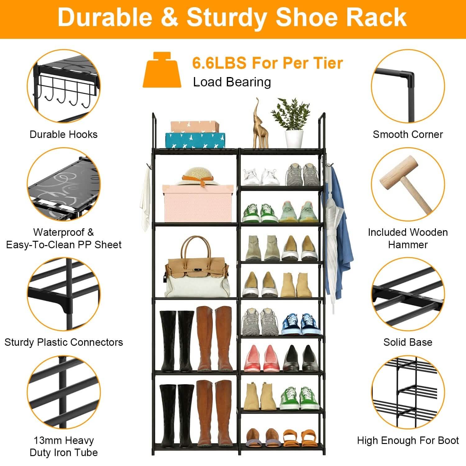 Metal Shoe Storage Shelf Free Standing Shoe Stand with 2 Row Hooks Storage & Organization - Tophatter Daily Deals