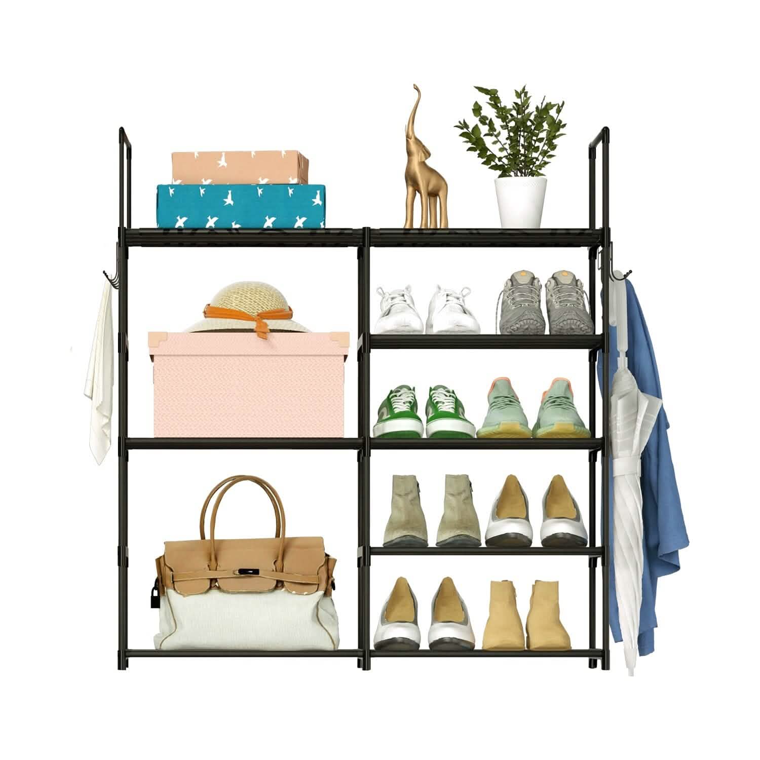 Metal Shoe Storage Shelf Free Standing Shoe Stand with 2 Row Hooks Storage & Organization - Tophatter Daily Deals