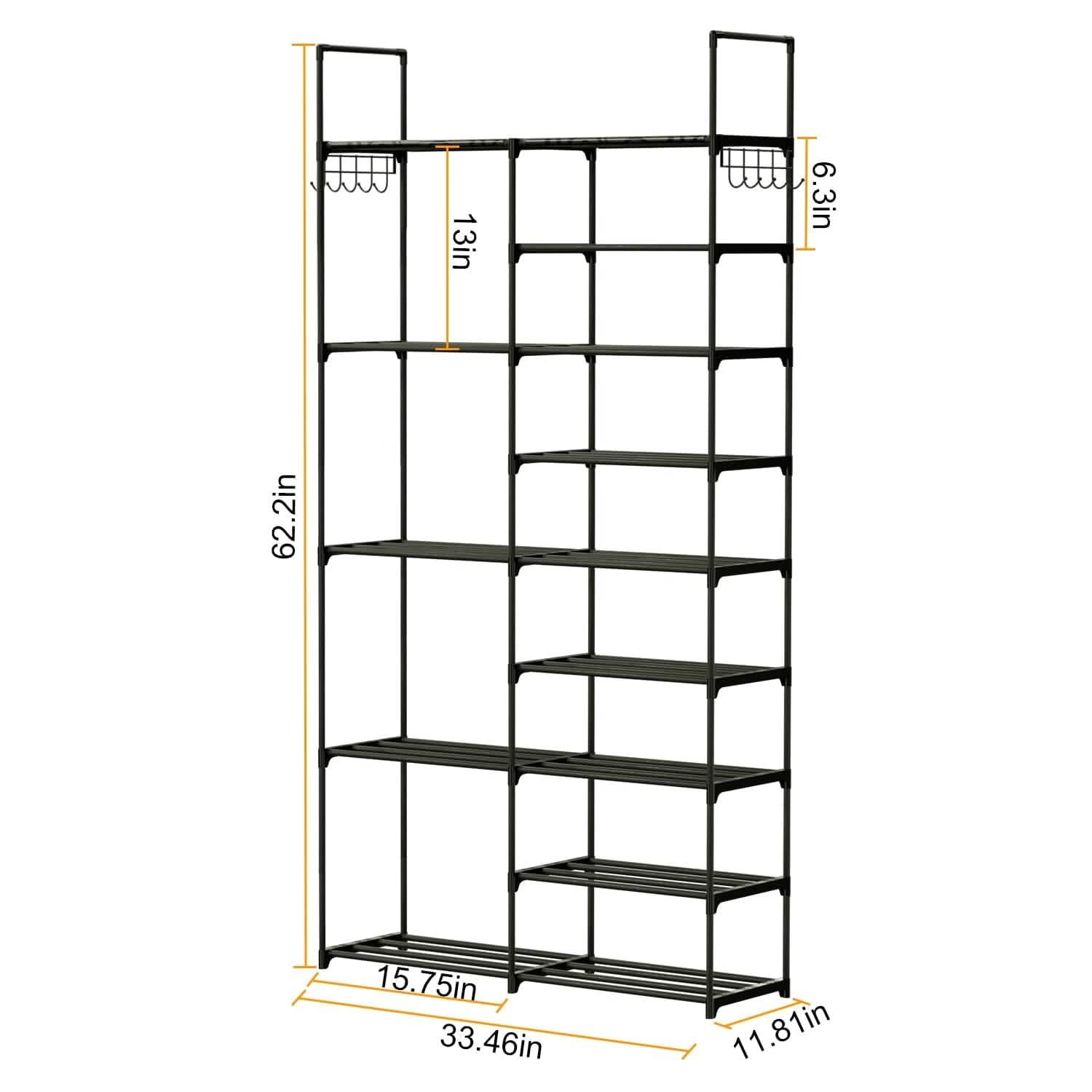 Metal Shoe Storage Shelf Free Standing Shoe Stand with 2 Row Hooks Storage & Organization - Tophatter Daily Deals
