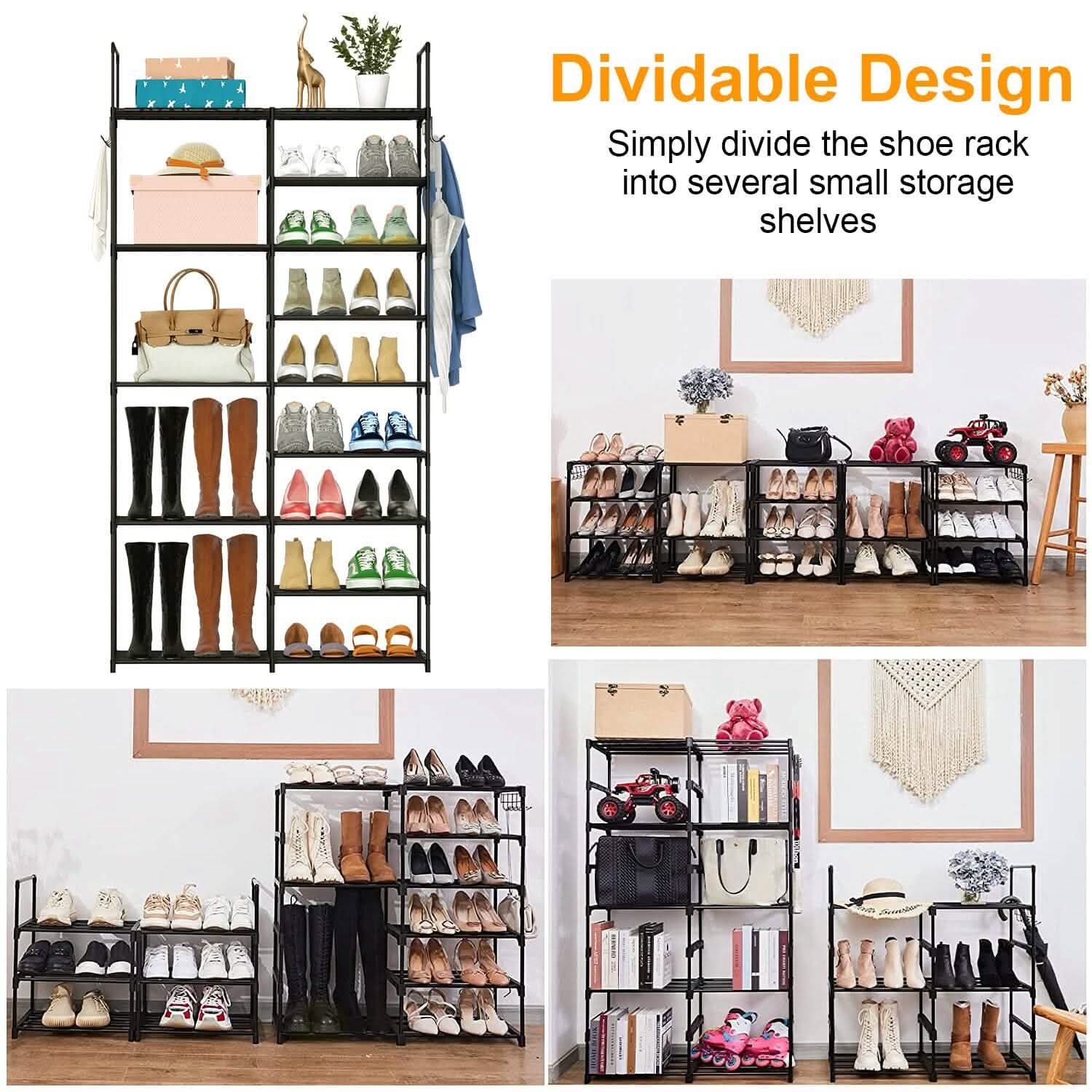 Metal Shoe Storage Shelf Free Standing Shoe Stand with 2 Row Hooks Storage & Organization - Tophatter Daily Deals