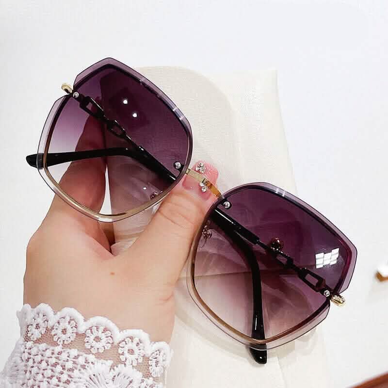 Metal Trimming Oversized Rhinestones Gradient Sun Glasses Coffee Sunglasses - Tophatter Daily Deals