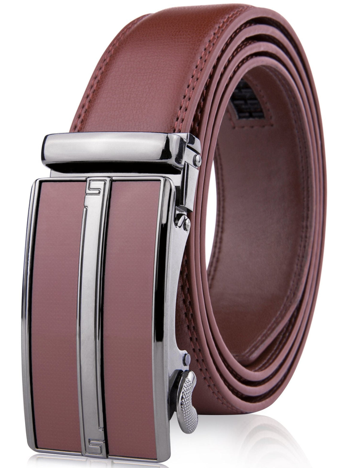 Microfiber Leather Ratchet Belt – No Holes, Custom Fit, 1.3" Strap Brown Belts & Ties - Tophatter Daily Deals