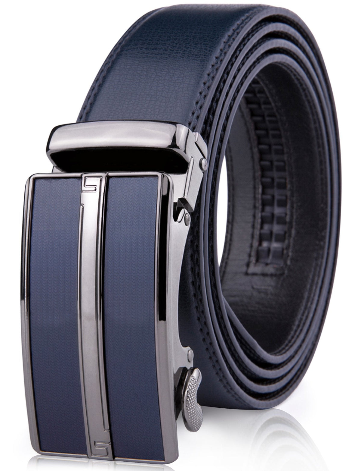 Microfiber Leather Ratchet Belt – No Holes, Custom Fit, 1.3" Strap Blue Belts & Ties - Tophatter Daily Deals
