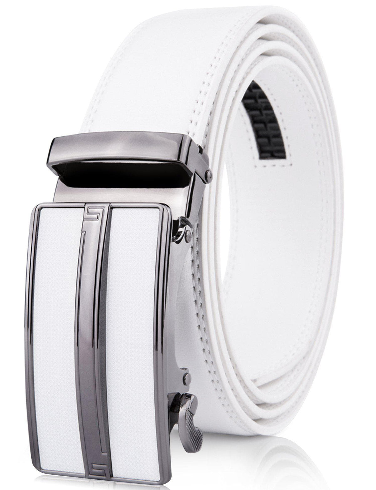 Microfiber Leather Ratchet Belt – No Holes, Custom Fit, 1.3" Strap White Belts & Ties - Tophatter Daily Deals