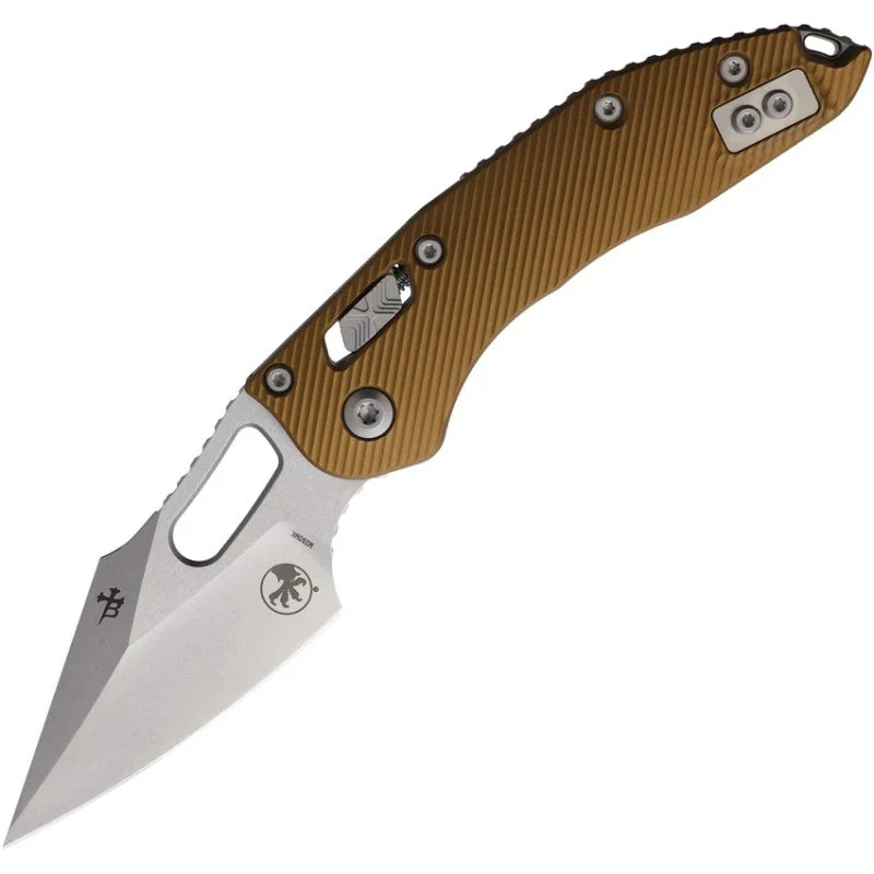 Microtech Stitch Ram-Lok - Fluted Tan Aluminum - S/E Stonewash Blade - MCT16901 Folding Knives - Tophatter Daily Deals