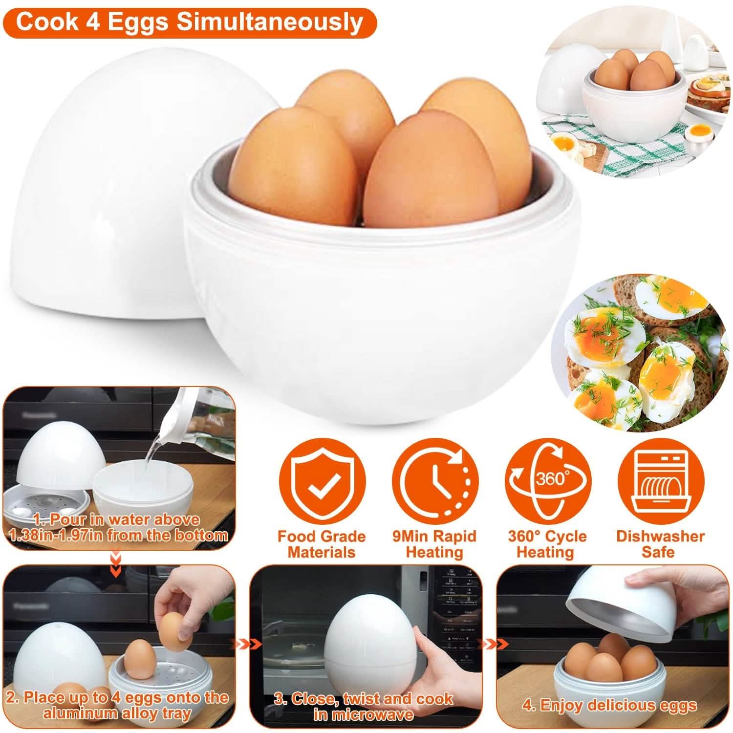 Microwave Egg Broiler Cooker Up to 4 Eggs Kitchen Appliances - Tophatter Daily Deals